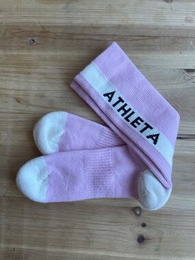 Athleta Light Pink Crew Socks with Cream Accents NEW